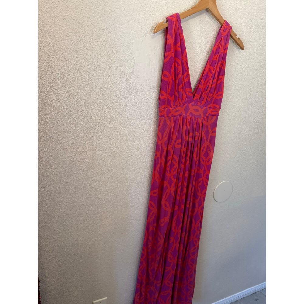 Tart Tropical Midcentury Boho Resortwear V Neck Sleevless Maxi Dress XS Pink - Picture 2 of 11